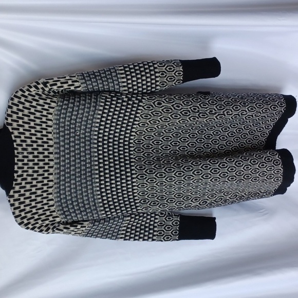 Ruby Moon Long Cardigan Sweater, black & cream, wool blend, Size Small - Picture 4 of 6